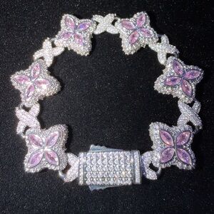 Iced Kunzite Clover Flower Bracelet